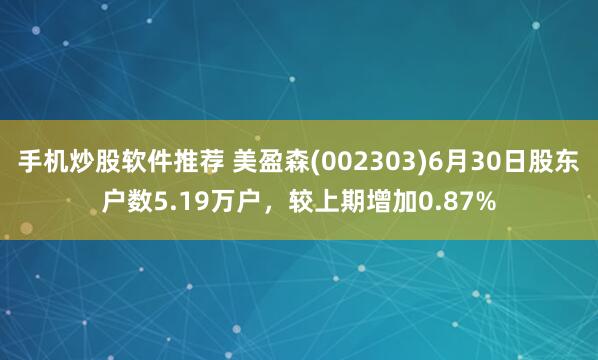 手机炒股软件推荐 美盈森(002303)6月30日股东户数5.19万户，较上期增加0.87%
